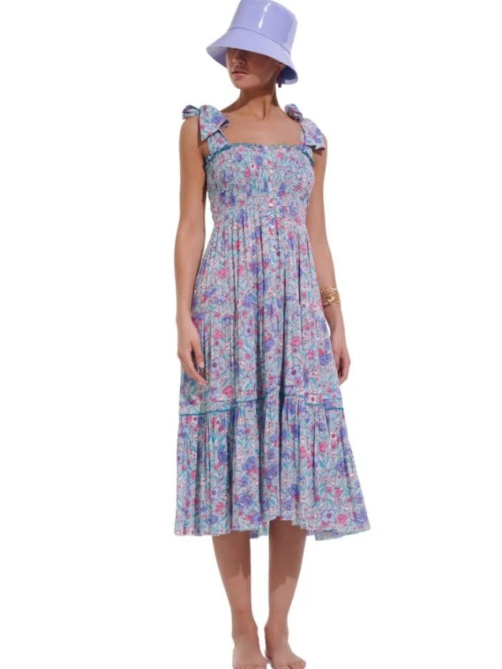 NWT POUPETTE ST BARTH Long Dress Triny V Aqua Petunia Size S